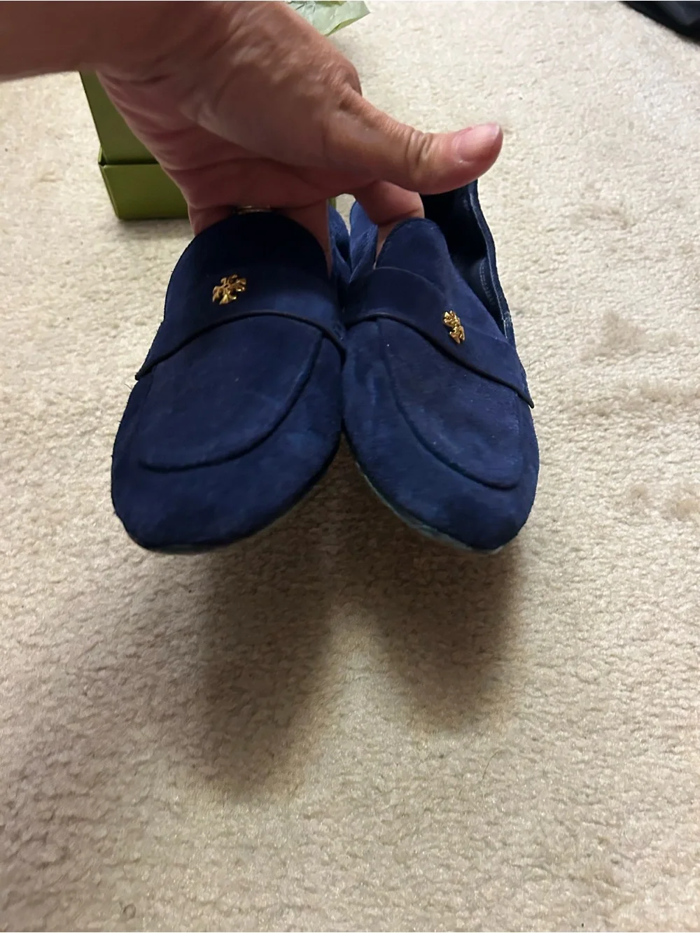 TORY BURCH suede logo loafers.